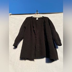 Chenille Cardigan Women Large Sweater Boyfriend Open Front Birdseye Knit Black